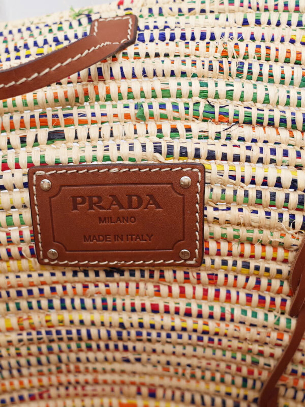Prada Tote Handbag Leather Bag Tan Straw - Picture 4 of 9